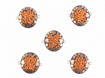 Orange-Dull Golden Color Round Ladies Button with Plastic Beads WBTN0043E