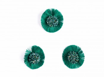 Bottle Green Color Round Shape Thread and Beads Work Ladies Button WBTN0045