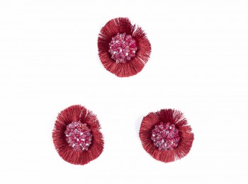 Maroon Color Round Shape Thread and Beads Work Ladies Button WBTN0045A