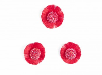 Red Color Round Shape Thread and Beads Work Ladies Button WBTN0045B