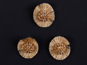 Golden Color Round Shape Thread and Beads Work Ladies Button WBTN0045F