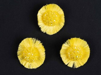 Yellow Color Round Shape Thread and Beads Work Ladies Button WBTN0045H