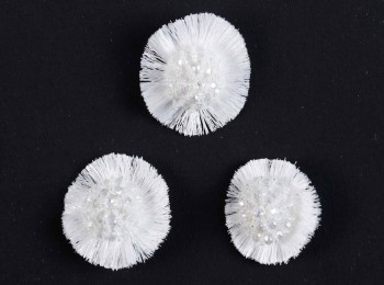 White Color Round Shape Thread and Beads Work Ladies Button WBTN0045I