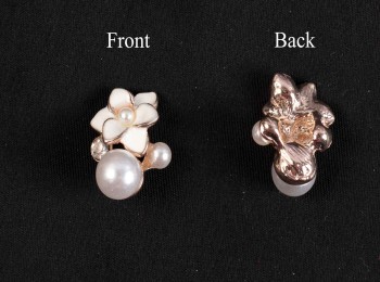 White Color Flower Shape Metal Pearl Buttons with Rose Gold Polish