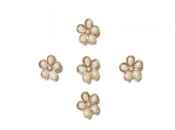 Off-White Color Flower Shape Pearl Stone  Work Fancy Button