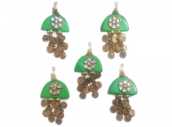 Green Color Mina/Kundan Work Plastic Base and Brass Coins Buttons
