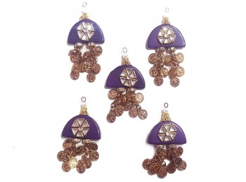 Purple Color Mina/Kundan Work Plastic Base and Brass Coins Buttons