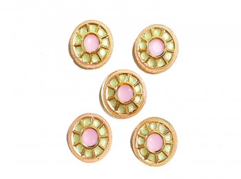 Baby Pink - Pista Green Color Round Kundan Button