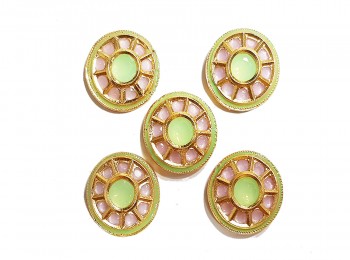 Pista Green-Baby Pink Color Round Kundan Button