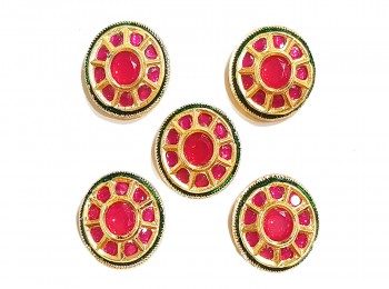 Magenta Color Round Kundan Button