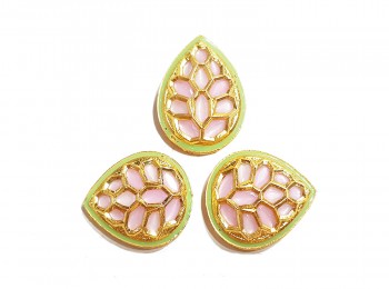 Baby Pink Drop Shape Kundan Buttons With Metal Base