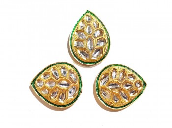 Silver Drop Shape Kundan Buttons With Metal Base