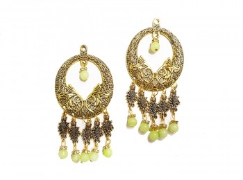 Golden Color Hanging Style Pista Green Bead Work Metal Buttons for suits, kurtis, jewellery making etc.