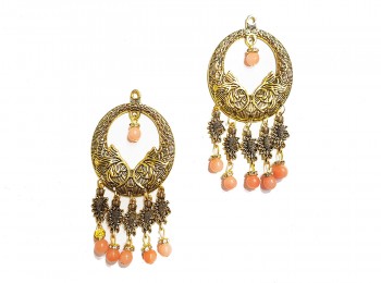 Golden Color Hanging Style Peach Bead Work Metal Buttons for suits, kurtis, jewellery making etc.