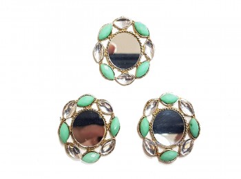 Pista Green Color Mirror Work Fancy Metal Buttons for Ladies Suits, Kurtis , Jewellery Making etc.