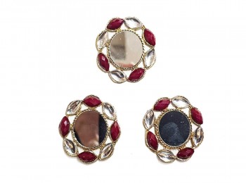 Maroon Color Mirror Work Fancy Metal Buttons for Ladies Suits, Kurtis , Jewellery Making etc.