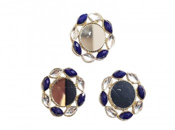 Dark Blue Color Mirror Work Fancy Metal Buttons for Ladies Suits, Kurtis , Jewellery Making etc.