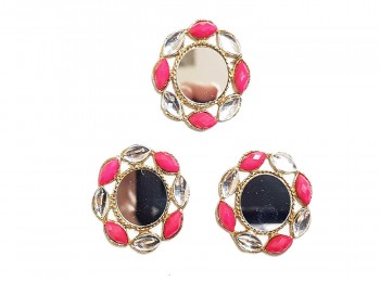 Carnation Pink Color Mirror Work Fancy Metal Buttons for Ladies Suits, Kurtis , Jewellery Making etc.