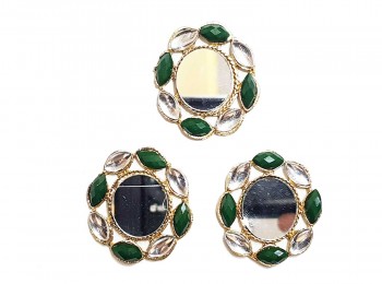 Dark Green Color Mirror Work Fancy Metal Buttons for Ladies Suits, Kurtis , Jewellery Making etc.