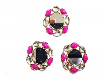 Magenta Color Mirror Work Fancy Metal Buttons for Ladies Suits, Kurtis , Jewellery Making etc.