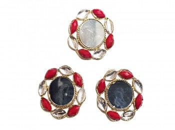 Red Color Mirror Work Fancy Metal Buttons for Ladies Suits, Kurtis , Jewellery Making etc.