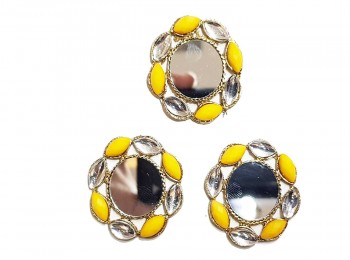 Yellow Color Mirror Work Fancy Metal Buttons for Ladies Suits, Kurtis , Jewellery Making etc.