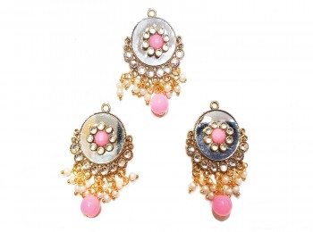 Baby Pink Color Mirror And Beads Work Fancy Metal Buttons