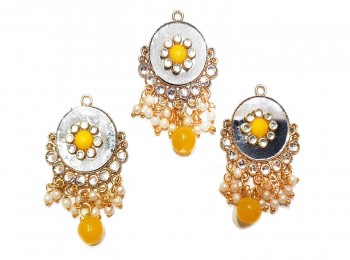 Yellow Color Mirror And Beads Work Fancy Metal Buttons