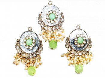 Mint Green Color Mirror And Beads Work Fancy Metal Buttons