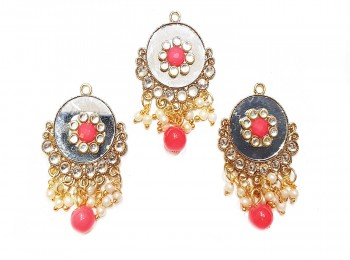 Reddish Color Mirror And Beads Work Fancy Metal Buttons