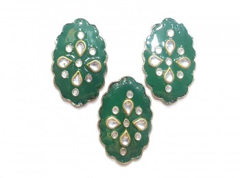 Dark Green Color Oval Shape Kundan Stone Work Buttons