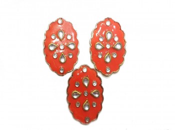 Orange Color Oval Shape Kundan Stone Work Buttons
