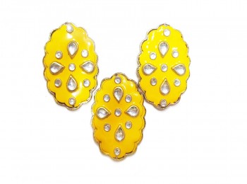 Yellow Color Oval Shape Kundan Stone Work Buttons