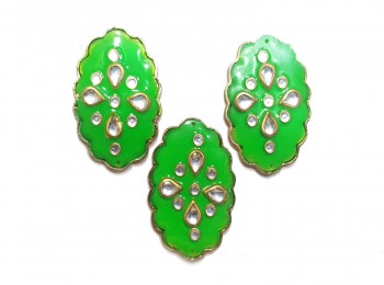 Parrot Green Color Oval Shape Kundan Stone Work Buttons