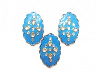 Ferozi Color Oval Shape Kundan Stone Work Buttons