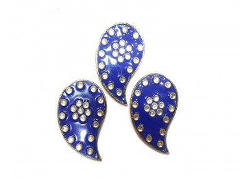 Dark Blue Color Leaf Shape Fancy Kundan Button