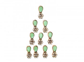 Green Color Stone and Pearl Beads Work Fancy Buttons 