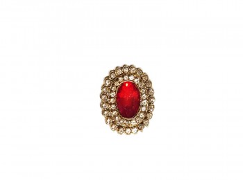 Red Stone Embellished Oval Button