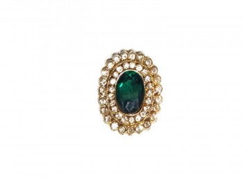 Emerald Green  Stone Embellished Oval Button