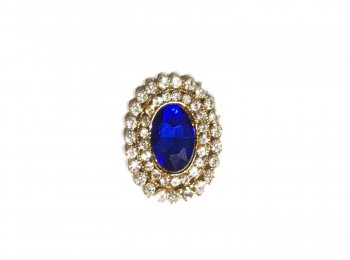 Royal Blue Stone Embellished Oval Button