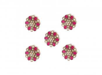 Magenta Pink Flower Shape Stone Work Kundan Button
