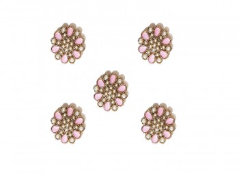 Light Pink Flower Shape Stone Work Kundan Button