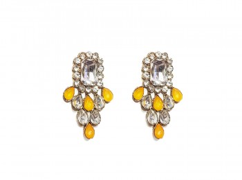 Yellow Silver Rhinestone Work Fancy Kundan Buttons For Ladies Suits, Dresses, Jewlery Making etc.