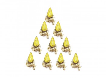 Yellow Color Drop Shape Printed Metal Buttons For Suits, Dresses, Tops etc.