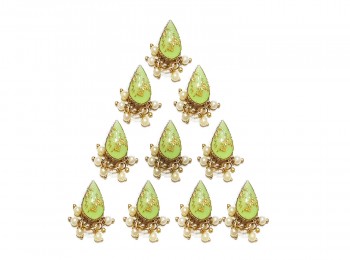 Light Green Color Drop Shape Printed Metal Buttons For Suits, Dresses, Tops etc.