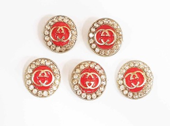 Red color round shape rhinestone work fancy button