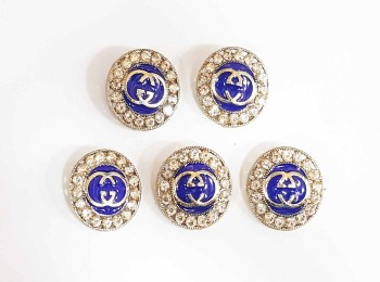 Royal Blue color round shape rhinestone work fancy button