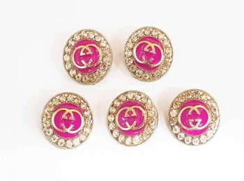 Magenta Pink color round shape rhinestone work fancy button