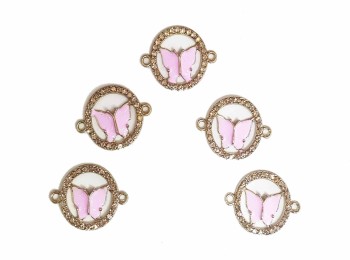 Light Pink color round shape rhinestone work fancy button/charms