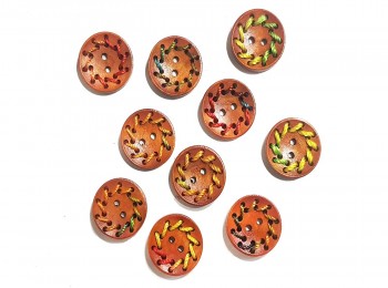 Brown Color Round Shape Multi Color Thread Work Wooden Buttons